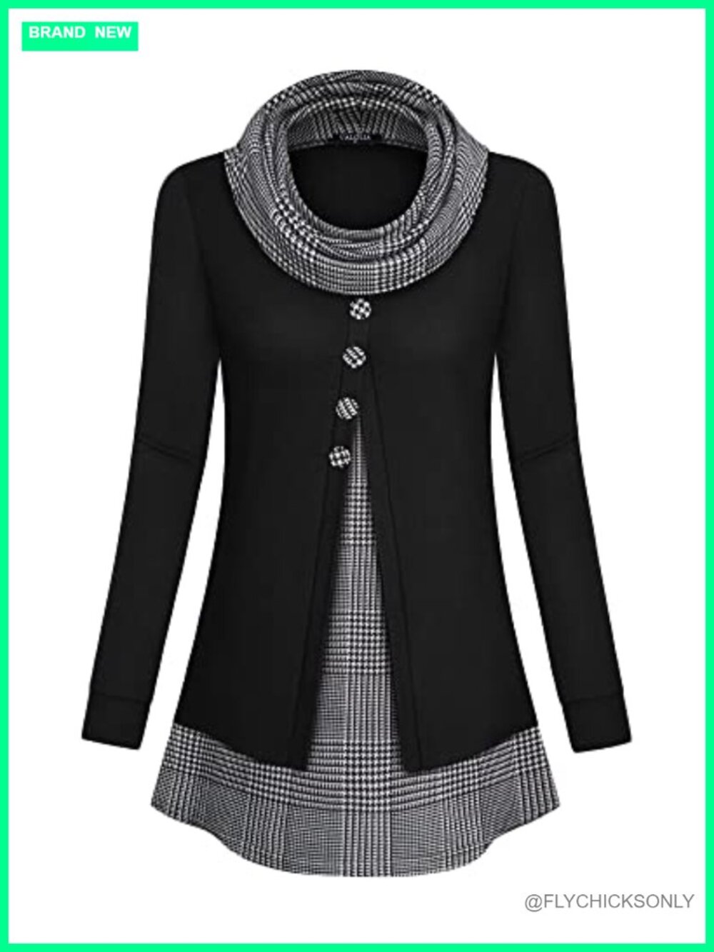 Womens Cowl Neck Long Sleeve Tunic Top Button Casual Loose Knit Shirt
